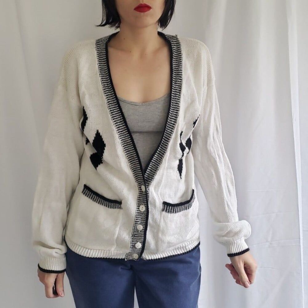 80s Black and White‎ Geometric Cardigan